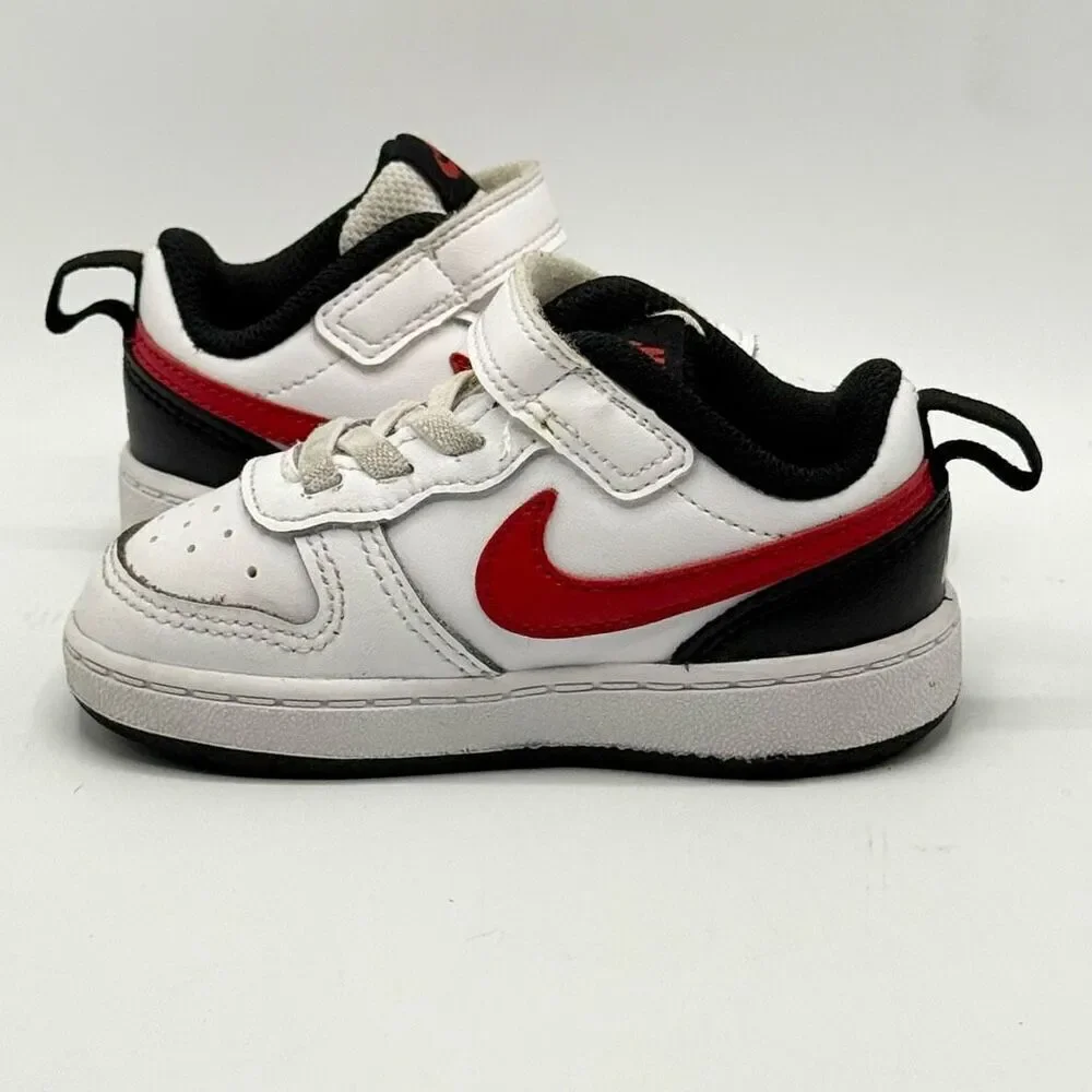 Nike Court Borough 2 Black White Red Aplix Sneakers - Kids US 6C / BQ5453-110